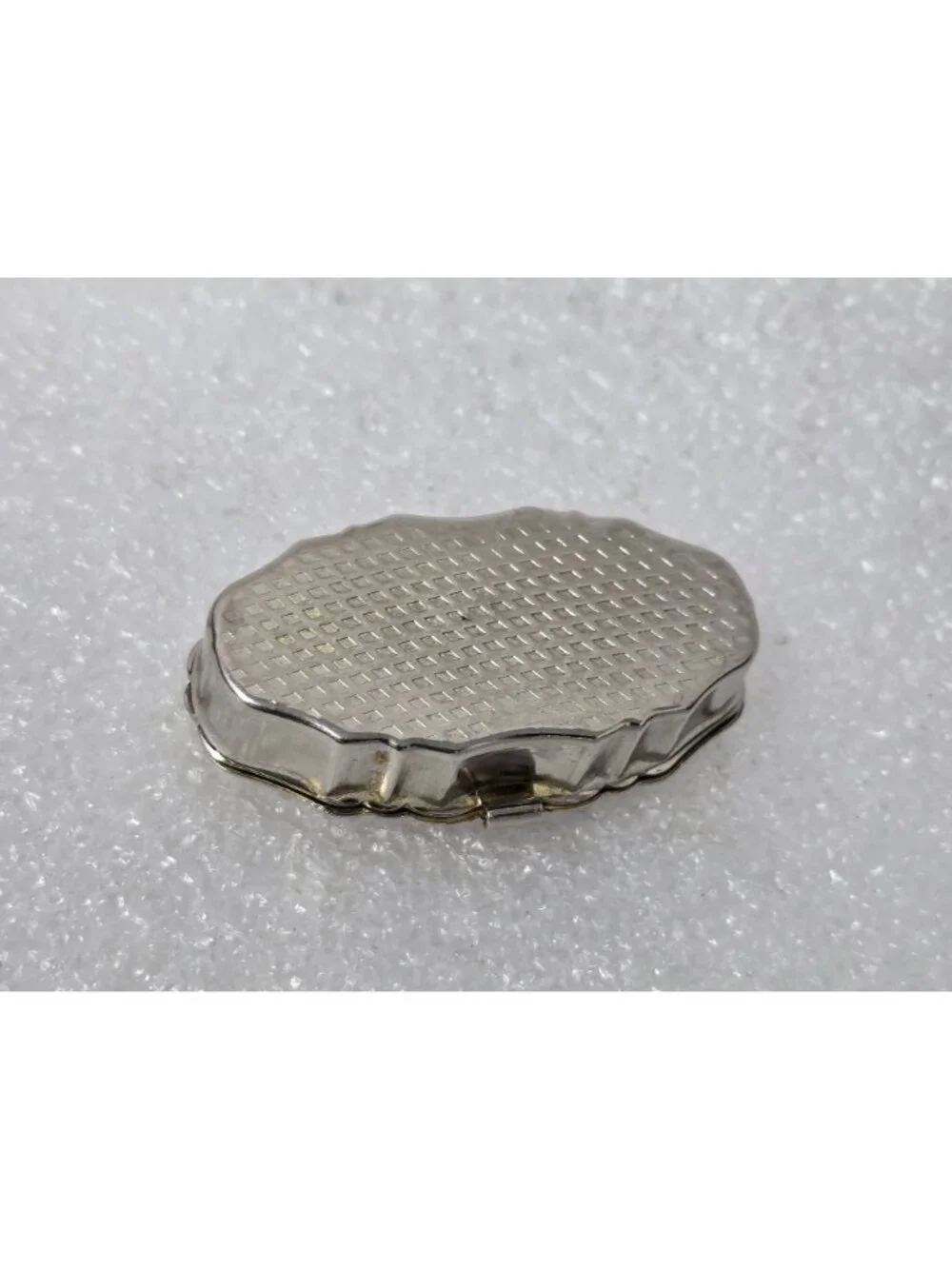 Vintage Oval Metal Pill Box Floral Design Lid Hinged Closure Compact Rose Motif